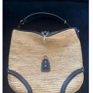 Coach leather and straw hand bag